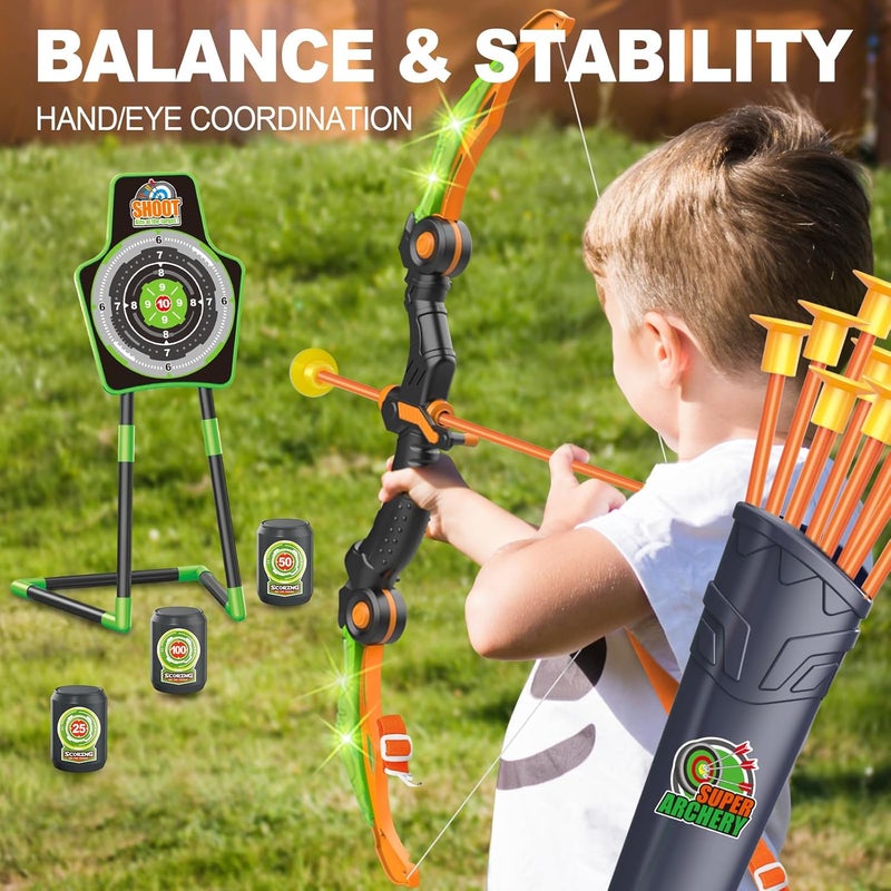spring flower Bow and Arrow Toys for Kids, Archery Set Includes Super Bow with LED Lights, 10 Suction Cups Arrows,Archery Set with Standing Target and 3 Target Cans for Boys and Girls - Image 5